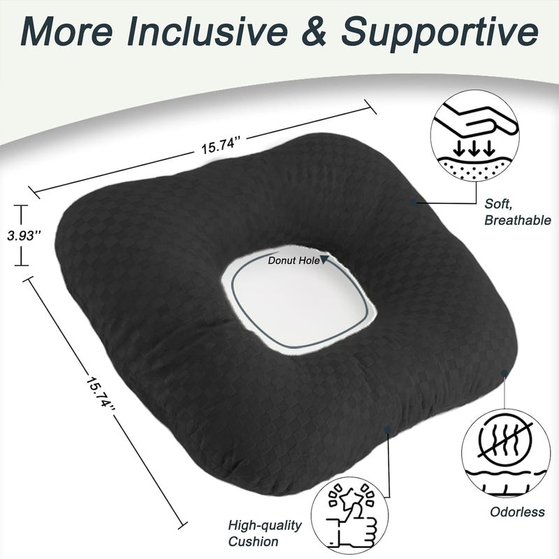 Beatvive Anti-Slip Wheelchair Cushions, Bed Sore Cushions for Butt, Ergonomic Innovations Orthopedic Donut Pillow, Medical Seat Cushion for Sciatica, Back, Coccyx, Pressure Sore (Black) - Image 2